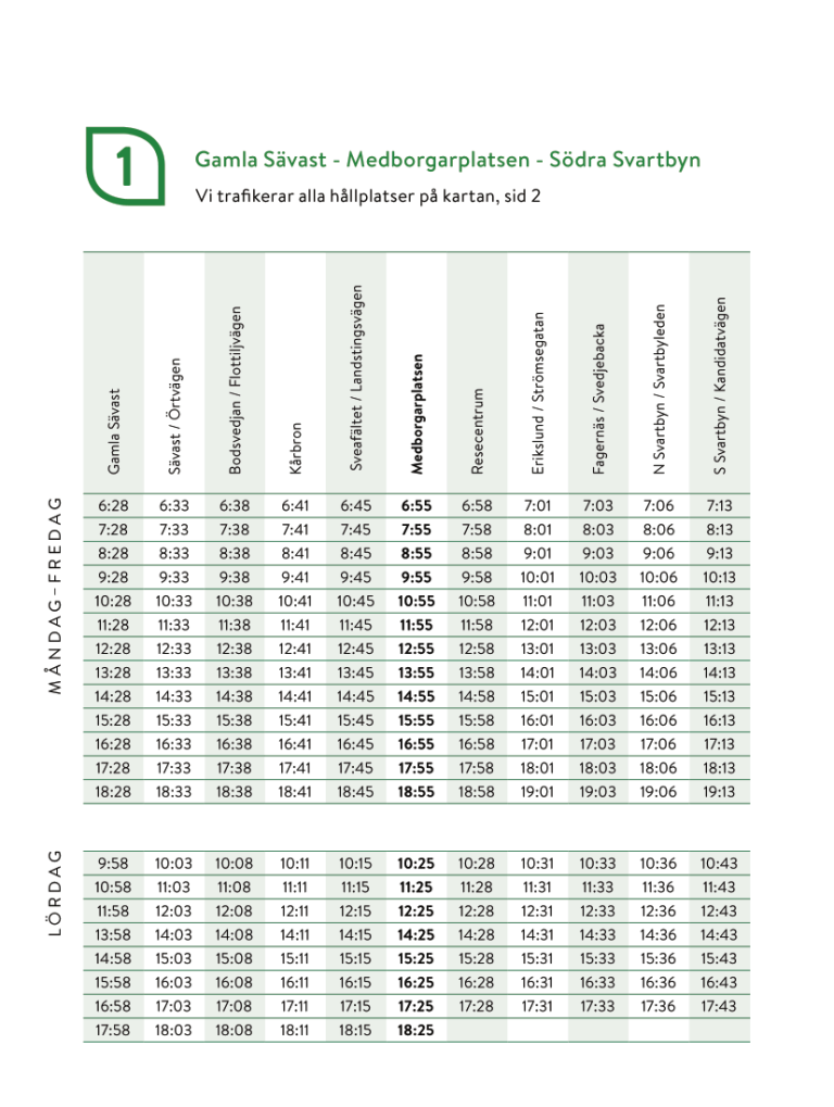 Tidtabeller Citybuss Boden