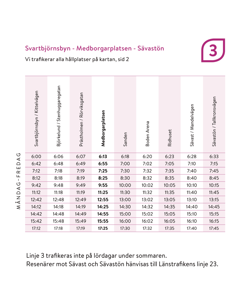 Tidtabeller Citybuss Boden